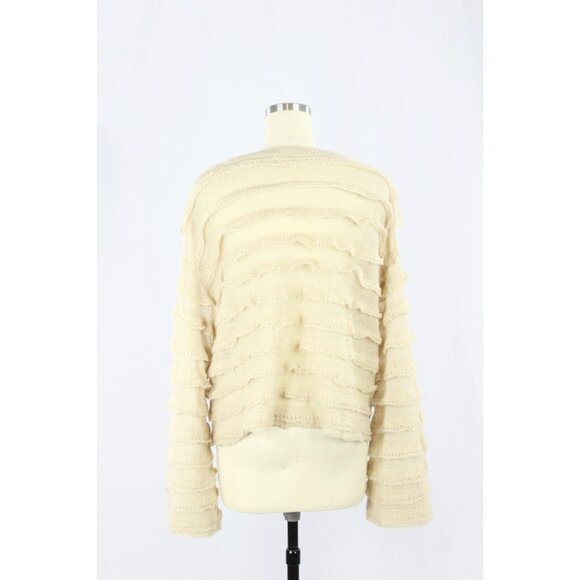 ZARA Beige Tan Acrylic Wool Alpaca Knit Ruffle Trim Bell Sleeve Sweater, Size M - Picture 3 of 16